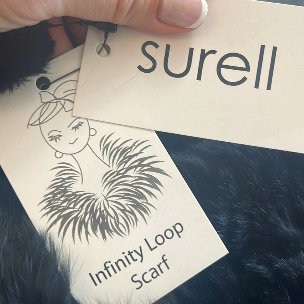 Surell Black Rex Rabbit Fur - StretchFur Infinity Loop Scarf - Picture 5 of 7